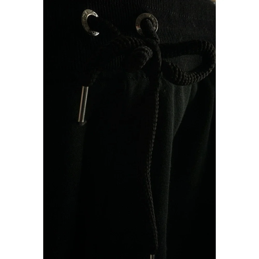 $79 Bebe‎ Sport Fleece Jogger Sweatpants Women's Large Stretch Black Silver Logo